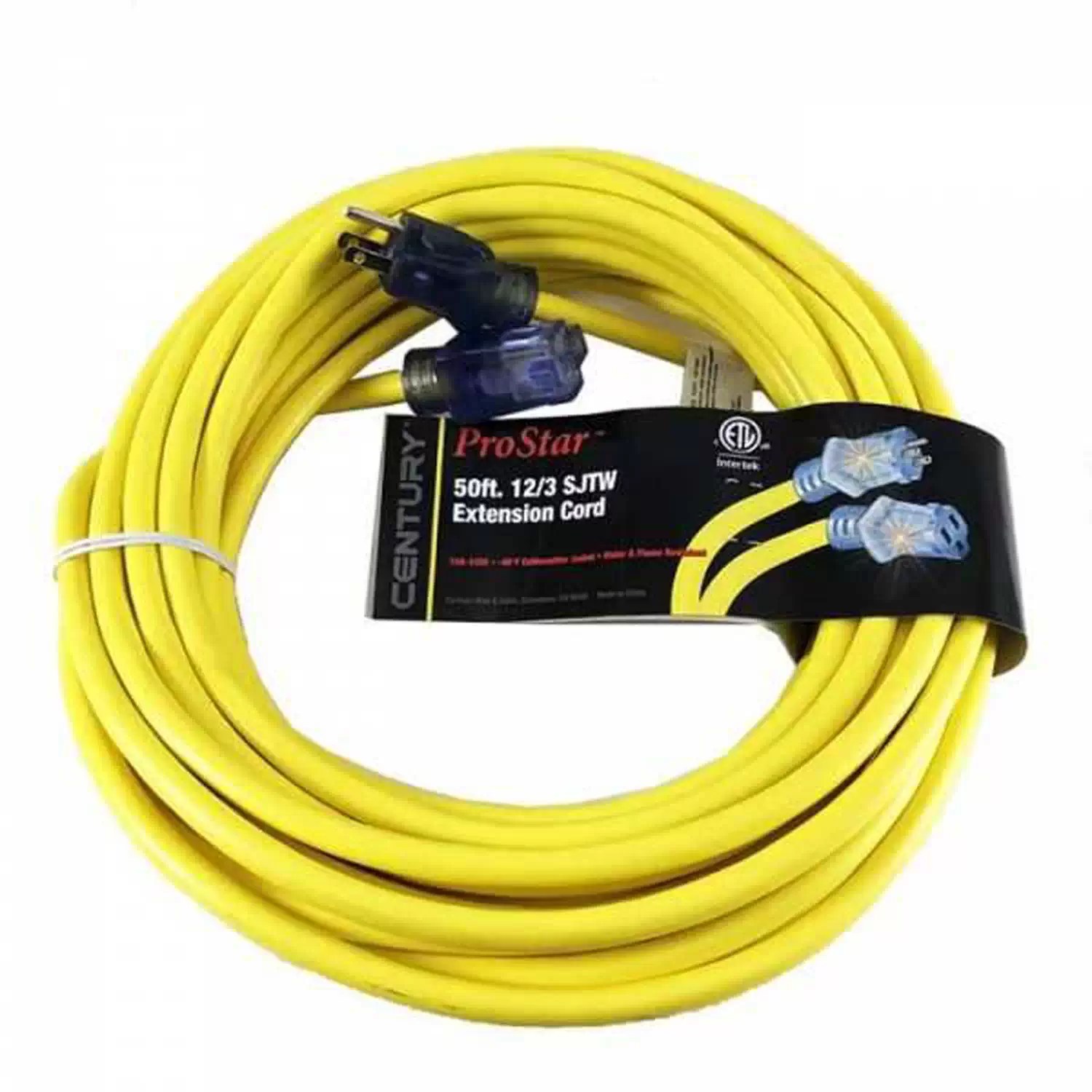 Century Wire D11712050YL Pro Star 50' Yellow Lighted Extension Cord SJTW 12/3 15A