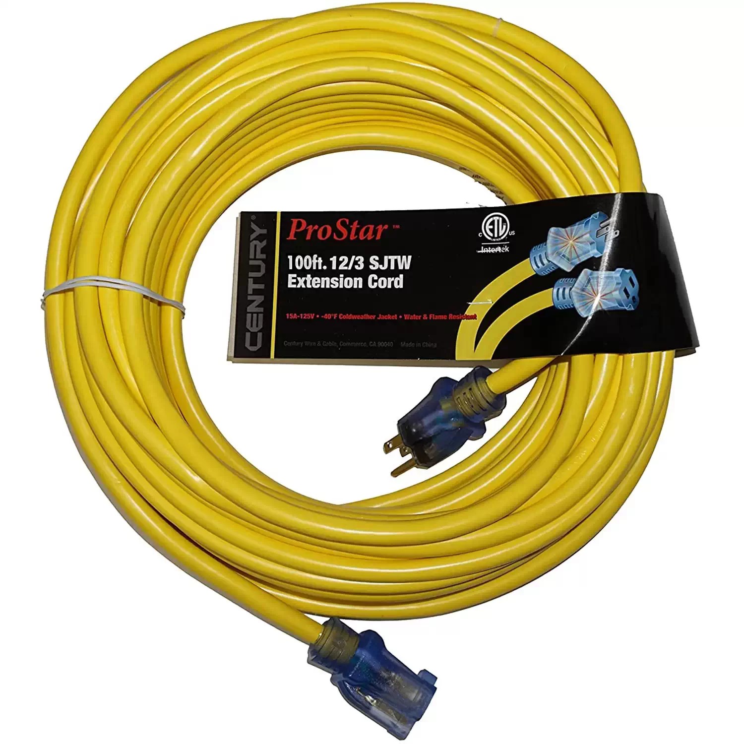 Century Wire D11712100YL Pro Star 100' Yellow Lighted Extension Cord SJTW 12/3 15A
