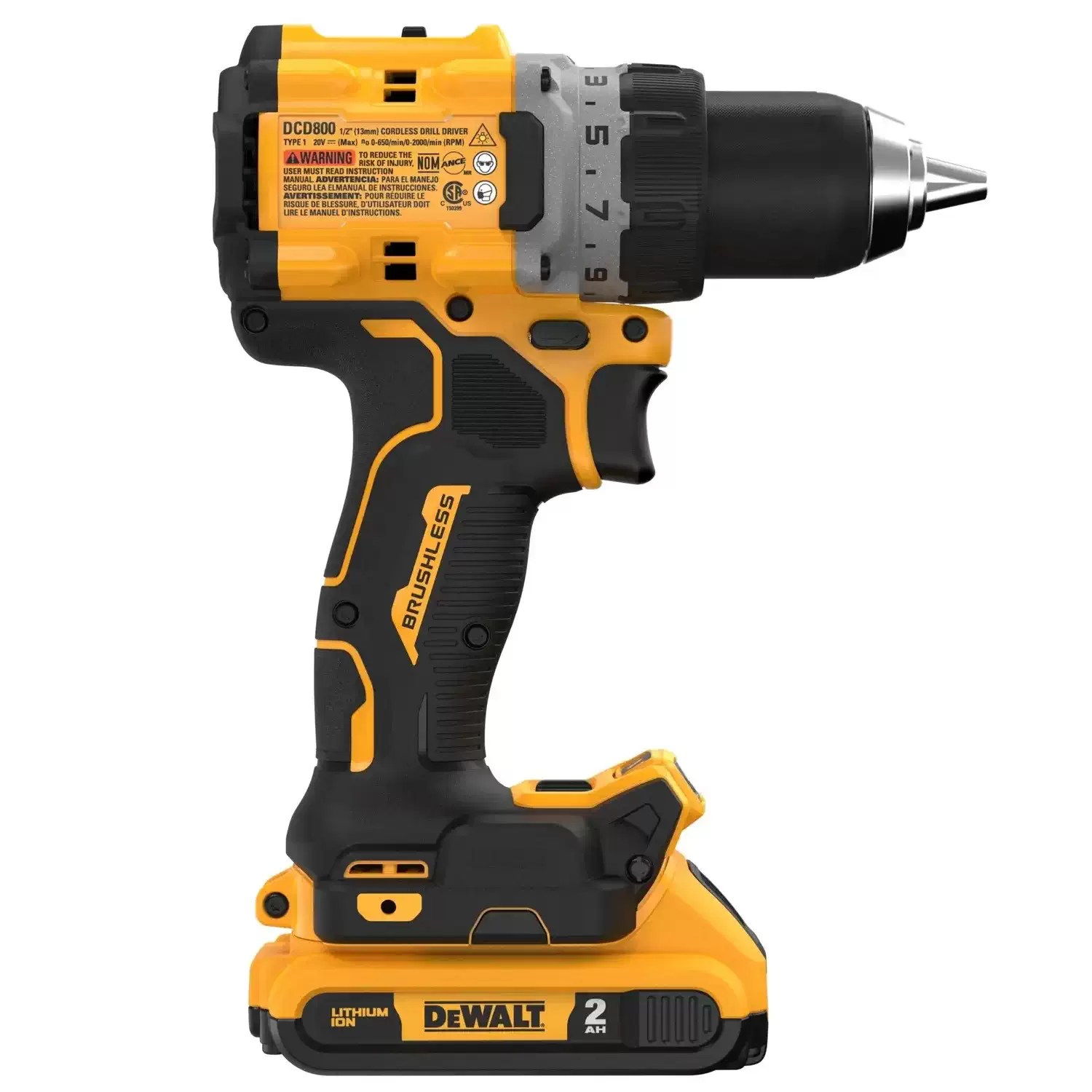 Dewalt DCD800D2 20V MAX XR Brushless Cordless Compact 1/2" Drill / Driver Kit, (2) 2AH