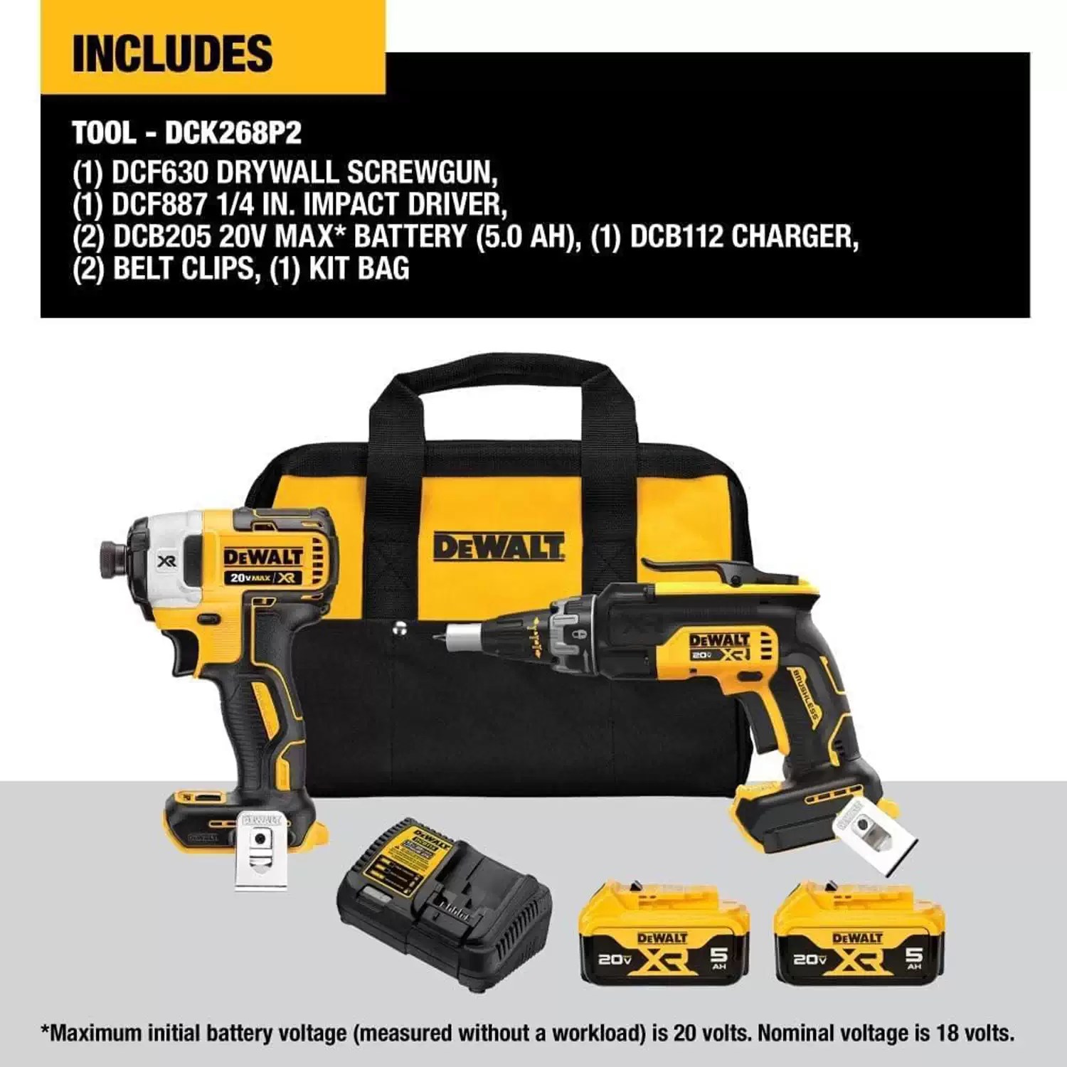 Dewalt DCK268P2 20V MAX Cordless Brushless XR Drywall Screwgun & Impact Driver Kit (2) 5AH
