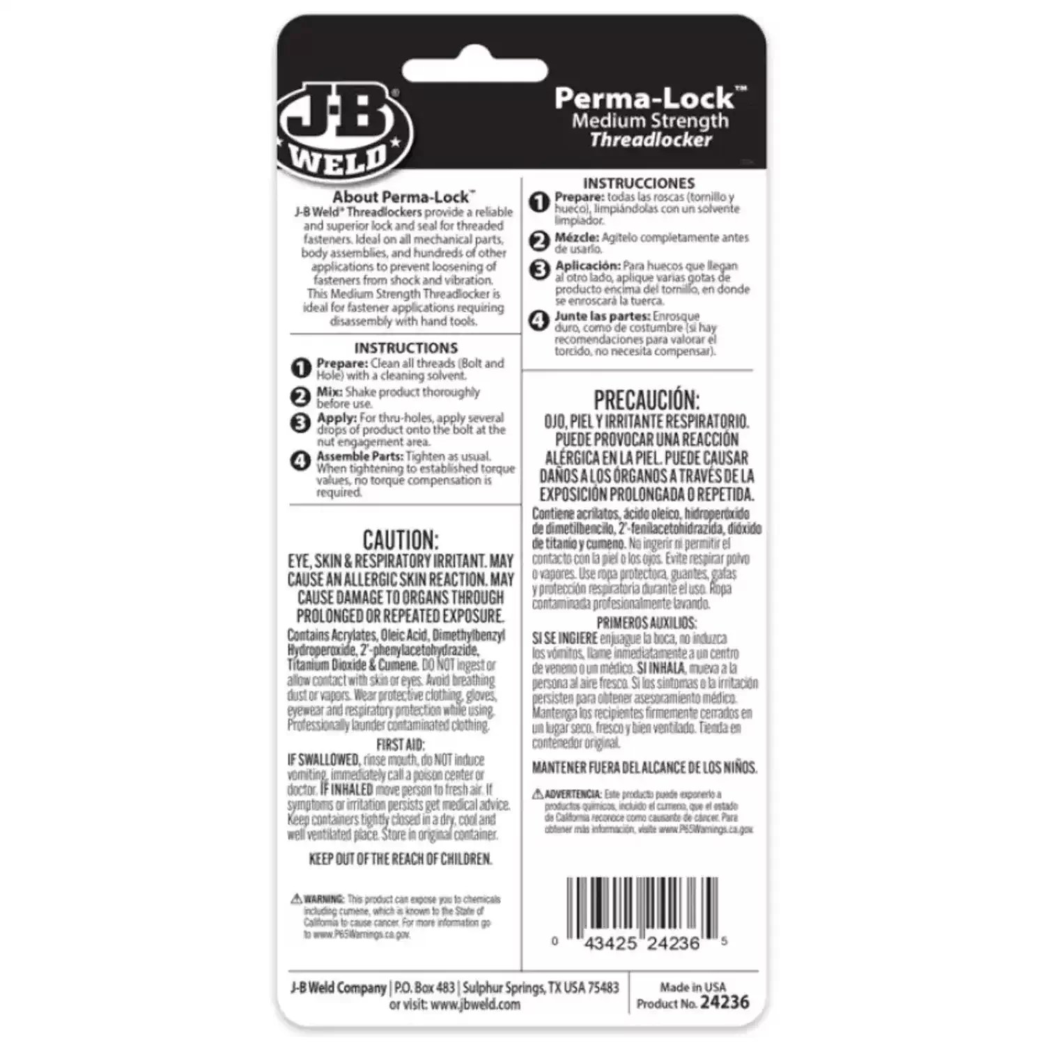 J-B Weld 24236 36ML Perma Lock Blue Threadlocker