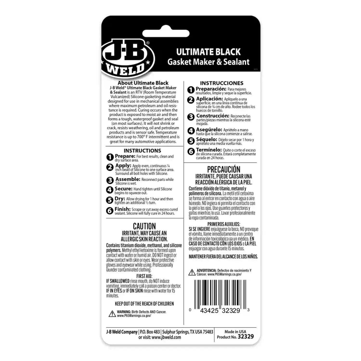 J-B Weld 32329 3oz Ultimate Black RTV Silicone Gasket Maker & Sealant – World’s Strongest Bond