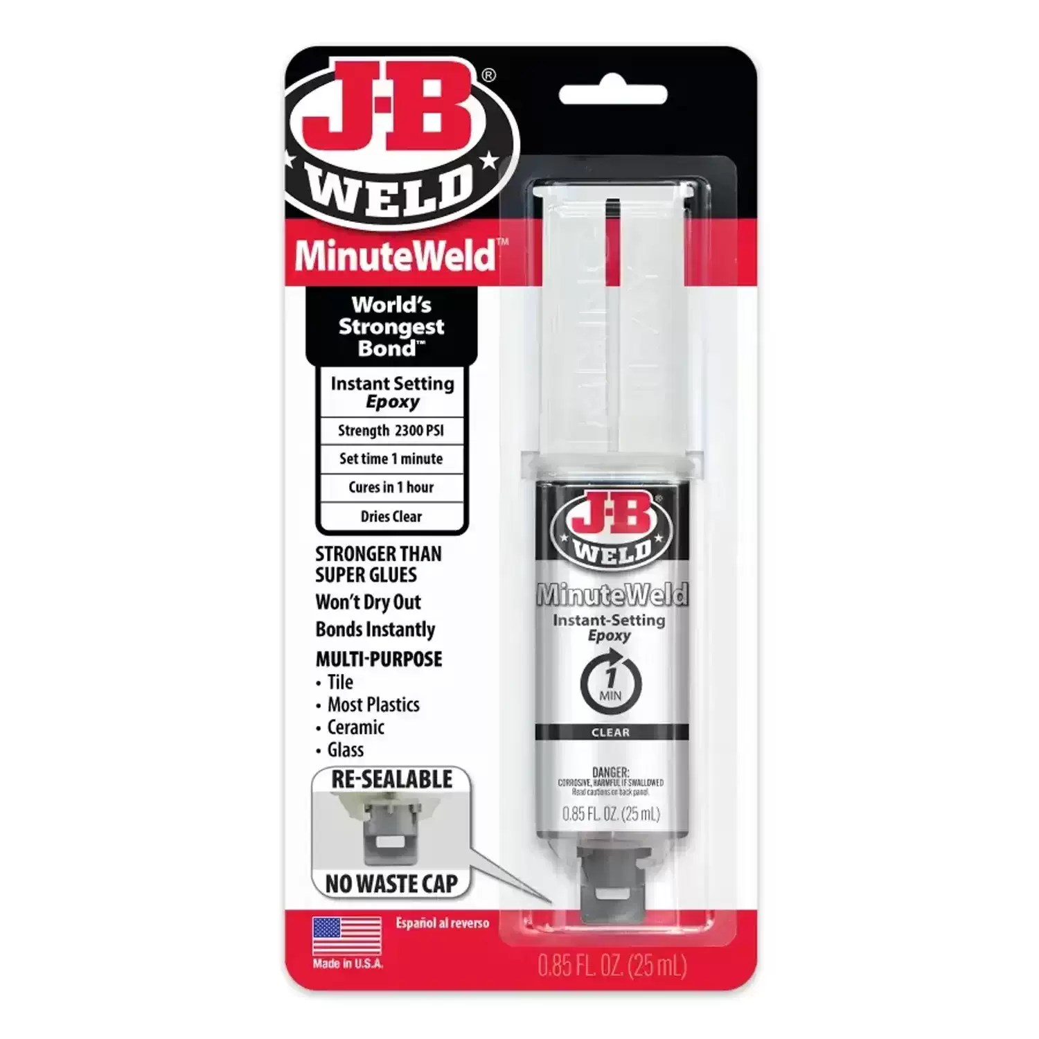 J-B Weld 50101 25mL MinuteWeld Instant Setting Epoxy Syringe - World's Strongest Bond