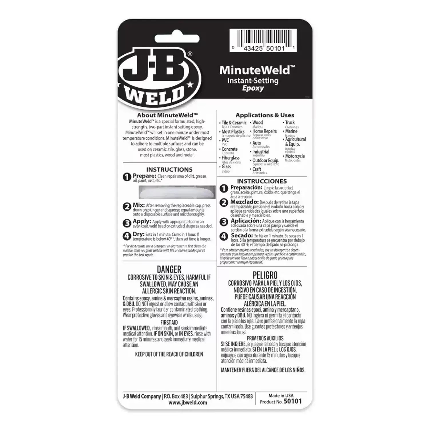 J-B Weld 50101 25mL MinuteWeld Instant Setting Epoxy Syringe - World's Strongest Bond