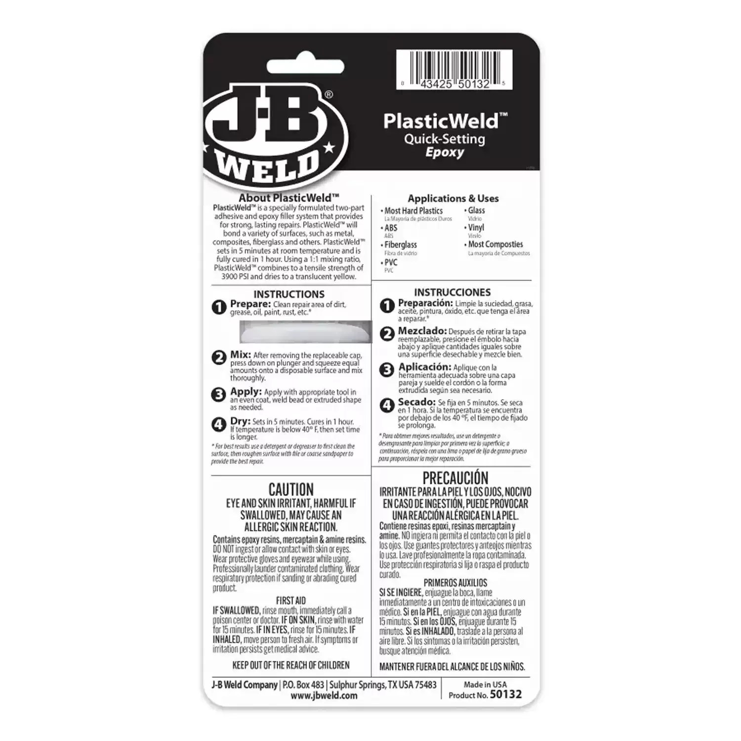 J-B Weld 50132 25mL PlasticWeld Quick Setting Epoxy Syringe - World's Strongest Bond