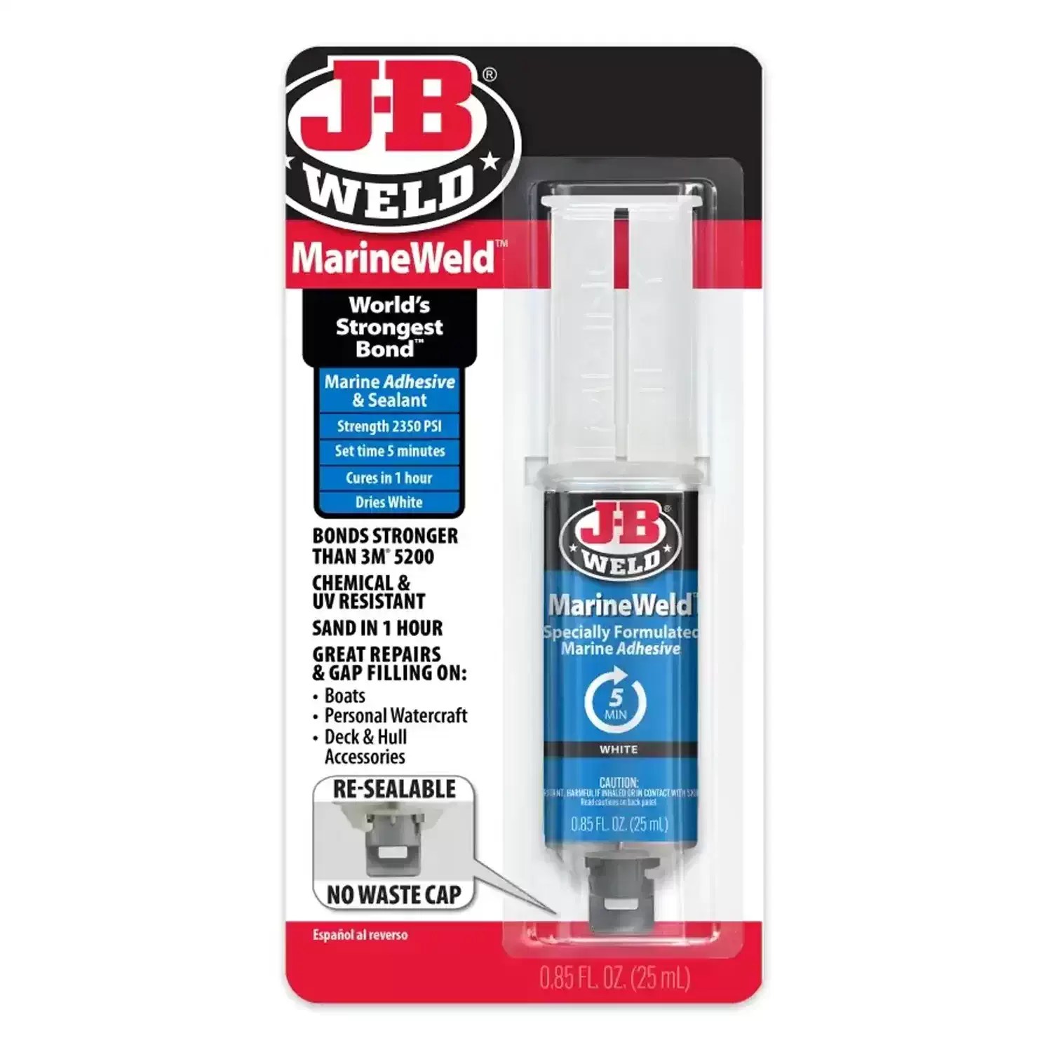 J-B Weld 50172 25mL MarineWeld Water & Oil Resistant Adhesive & Sealant Syringe - World's Strongest Bond