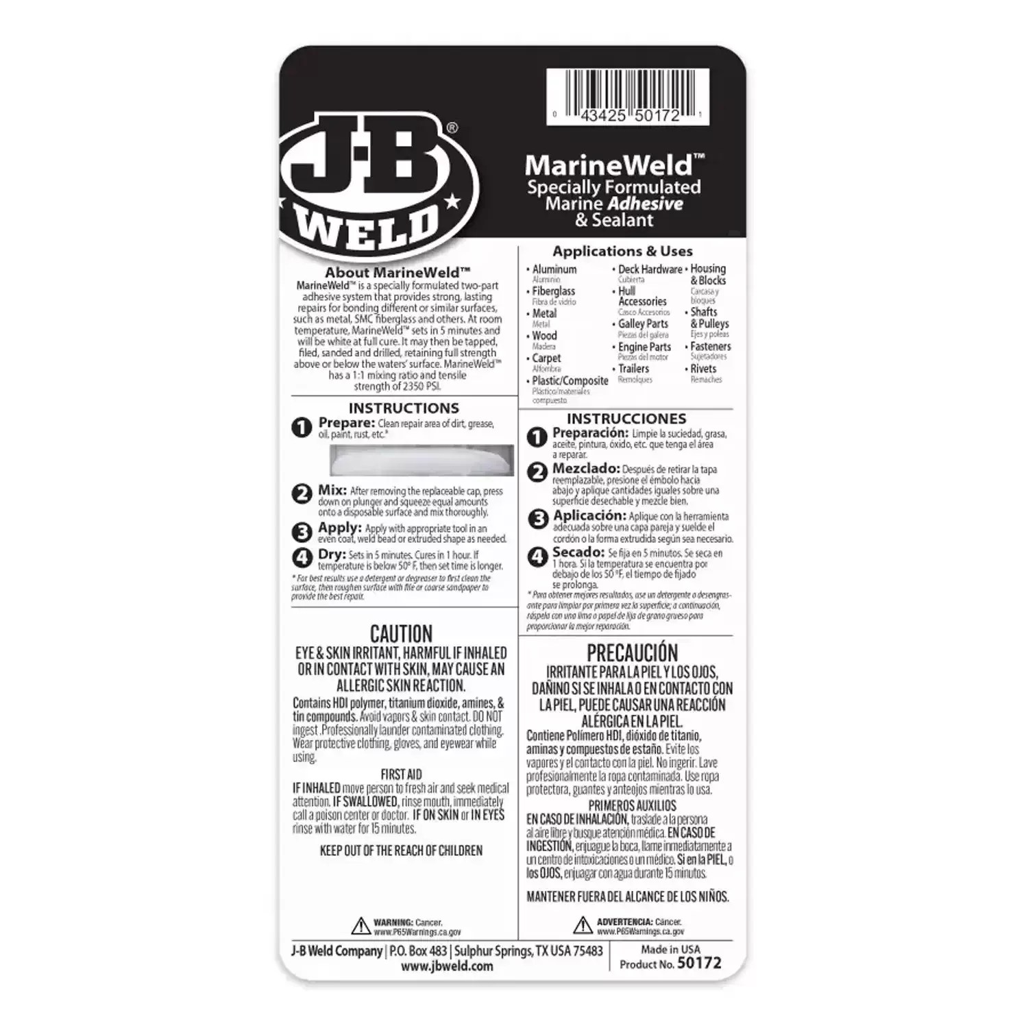 J-B Weld 50172 25mL MarineWeld Water & Oil Resistant Adhesive & Sealant Syringe - World's Strongest Bond