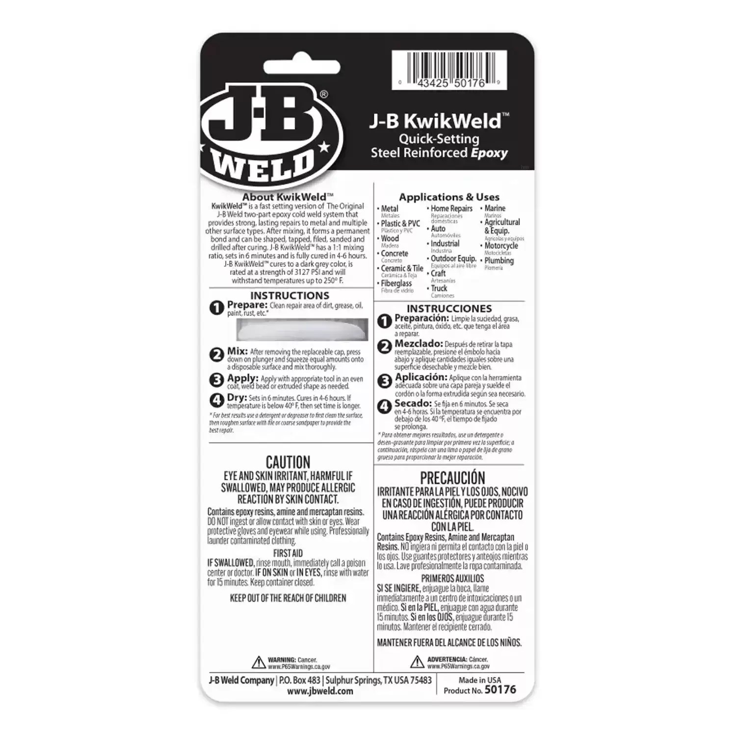 J-B Weld 50176 25mL KwikWeld Water & Oil Resistant Quick Set Epoxy Syringe