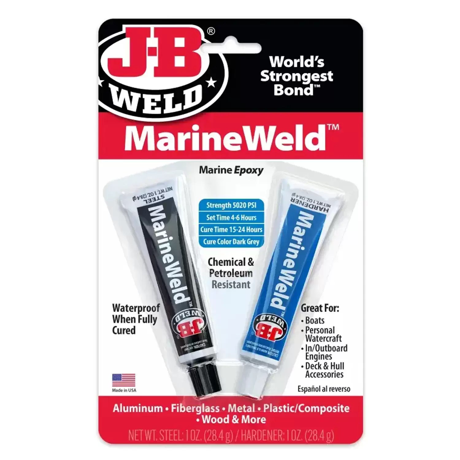 J-B Weld 8272 2oz MarineWeld Twin Tube Epoxy - World's Strongest Bond