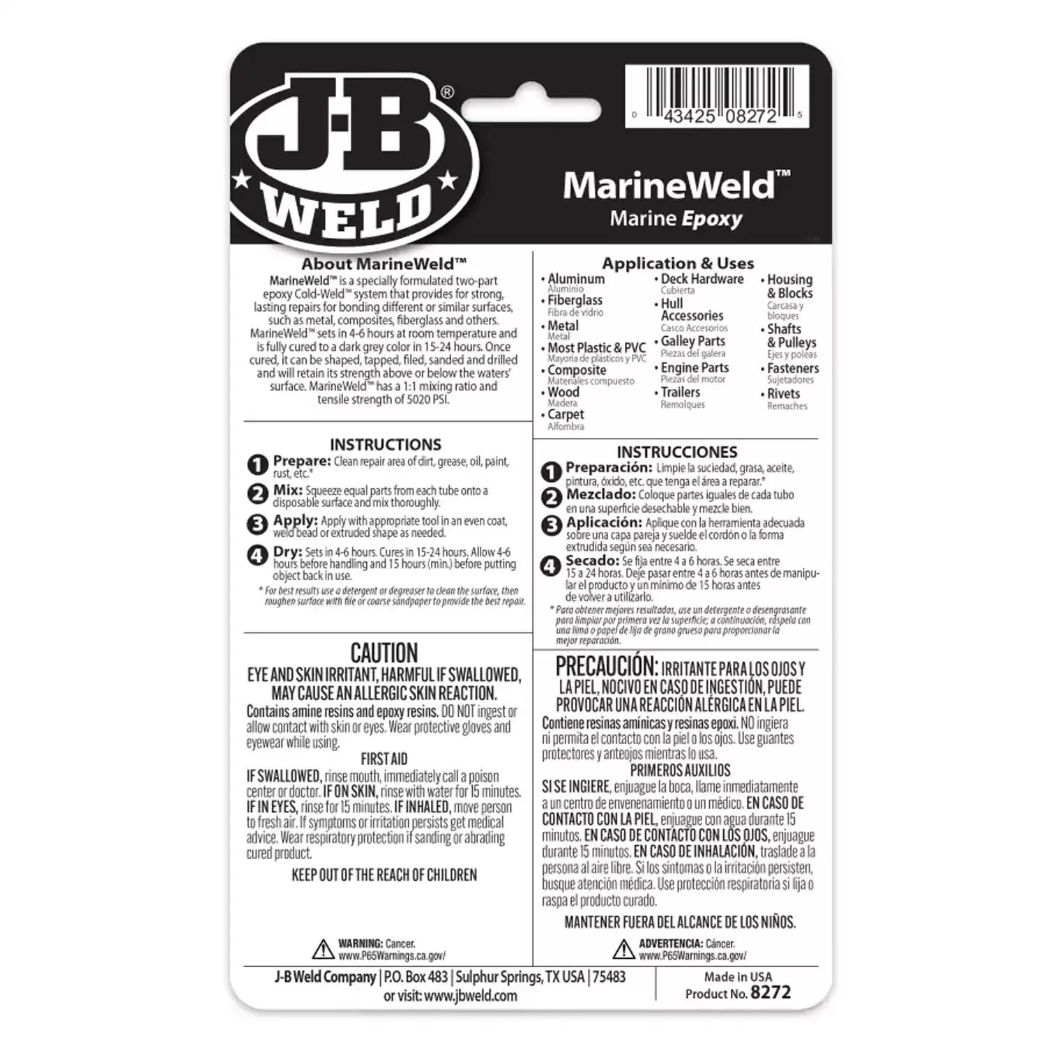 J-B Weld 8272 2oz MarineWeld Twin Tube Epoxy - World's Strongest Bond
