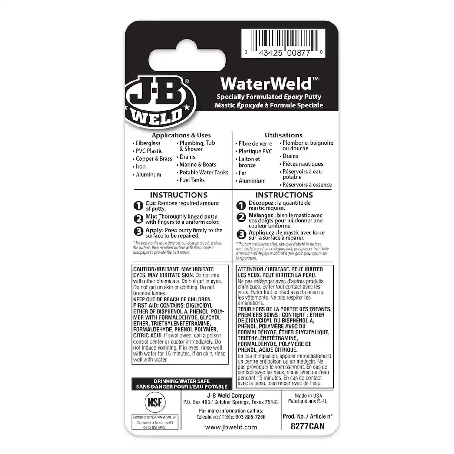 J-B Weld 8277 2oz WaterWeld Water Resistant Epoxy Putty