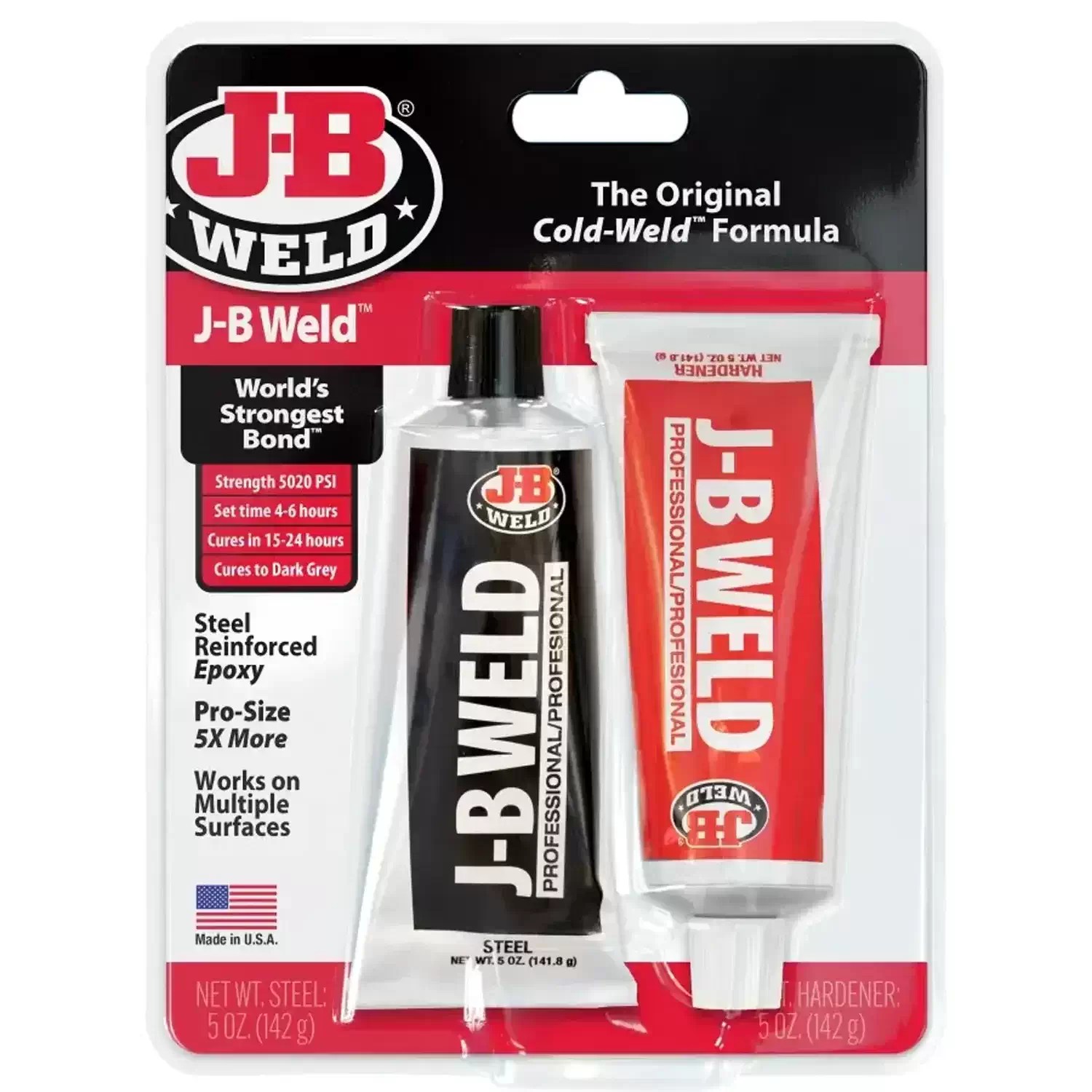 J-B Weld 8281 2PC 10oz Twin Tube Professional Size Steel Reinforced Epoxy Putty - World's Strongest Bond