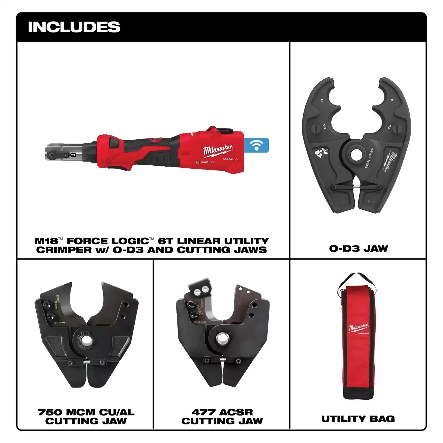 Milwaukee 2978-OCUT M18 FORCE LOGIC 6T Linear Utility Crimper w/ O-D3 Jaw & Cutting Jaws - Tool Only