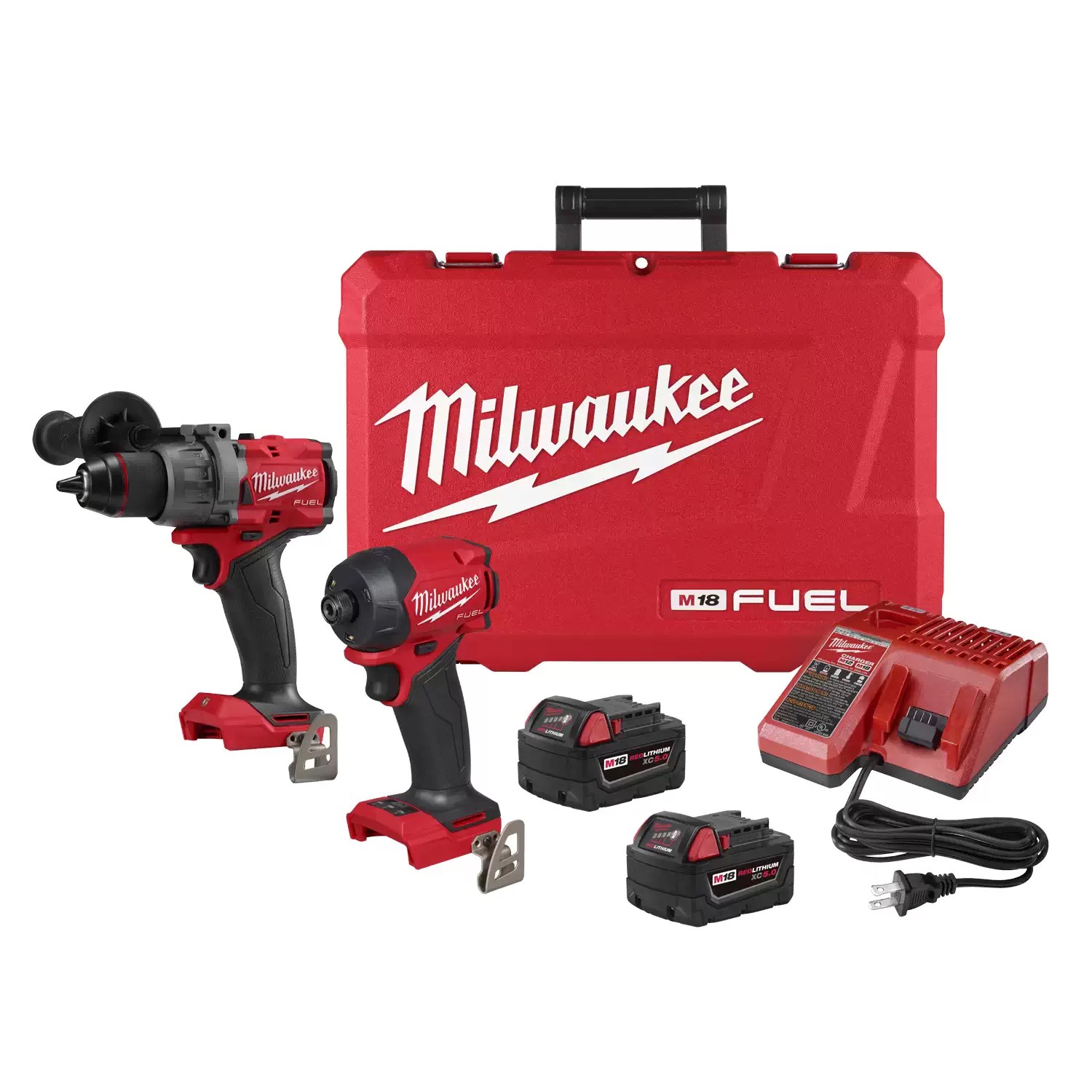 Milwaukee 3799-22 M18 Fuel Hammer Drill & Surge Hydraulic Impact Driver Combo Kit, (2) 5AH
