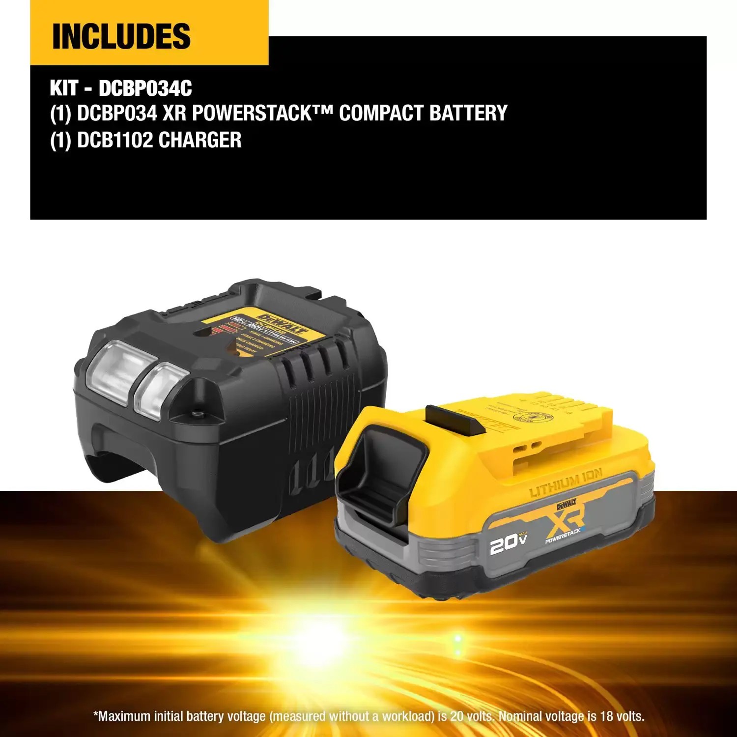 Dewalt DCBP034C 20V MAX XR POWERSTACK 1.7AH Compact Battery w/ Charger Starter Kit