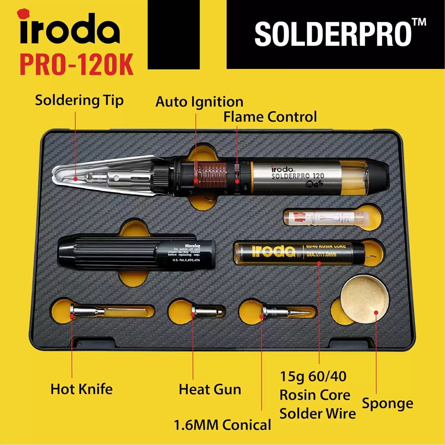 Iroda SOLDERPRO 120K 30-125Watts Cordless Butane Soldering Iron Kit