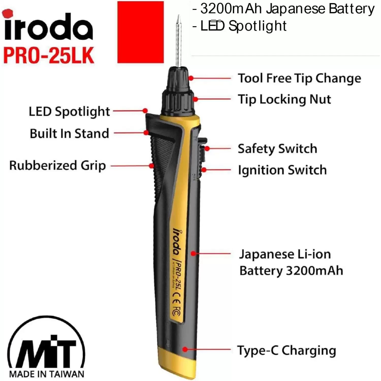 Iroda PRO-25L 30Watts Cordless & USB Rechargeable Soldering Iron
