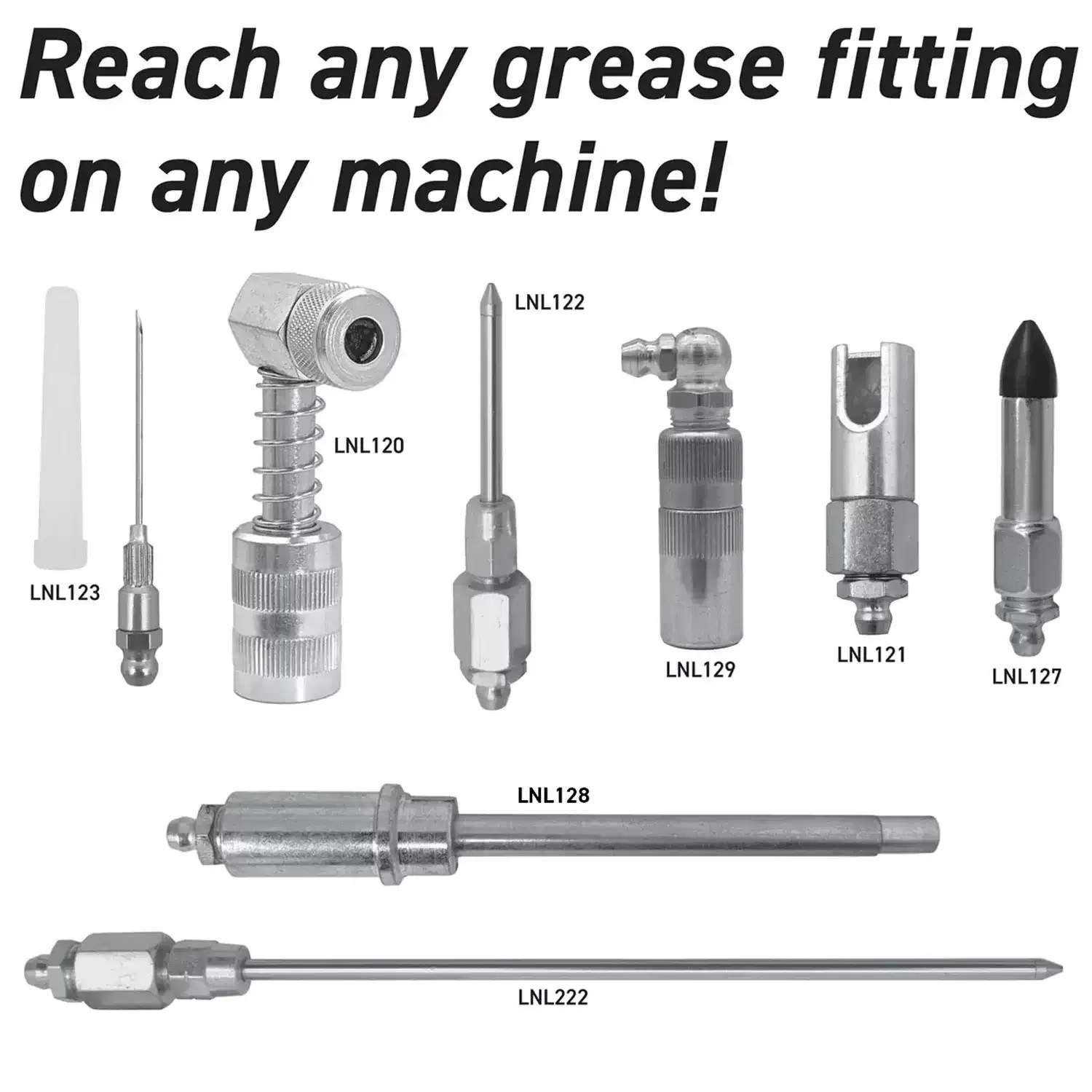 LockNLube LNL210 8PC Grease Fittings Quick-Connect Accessory Kit