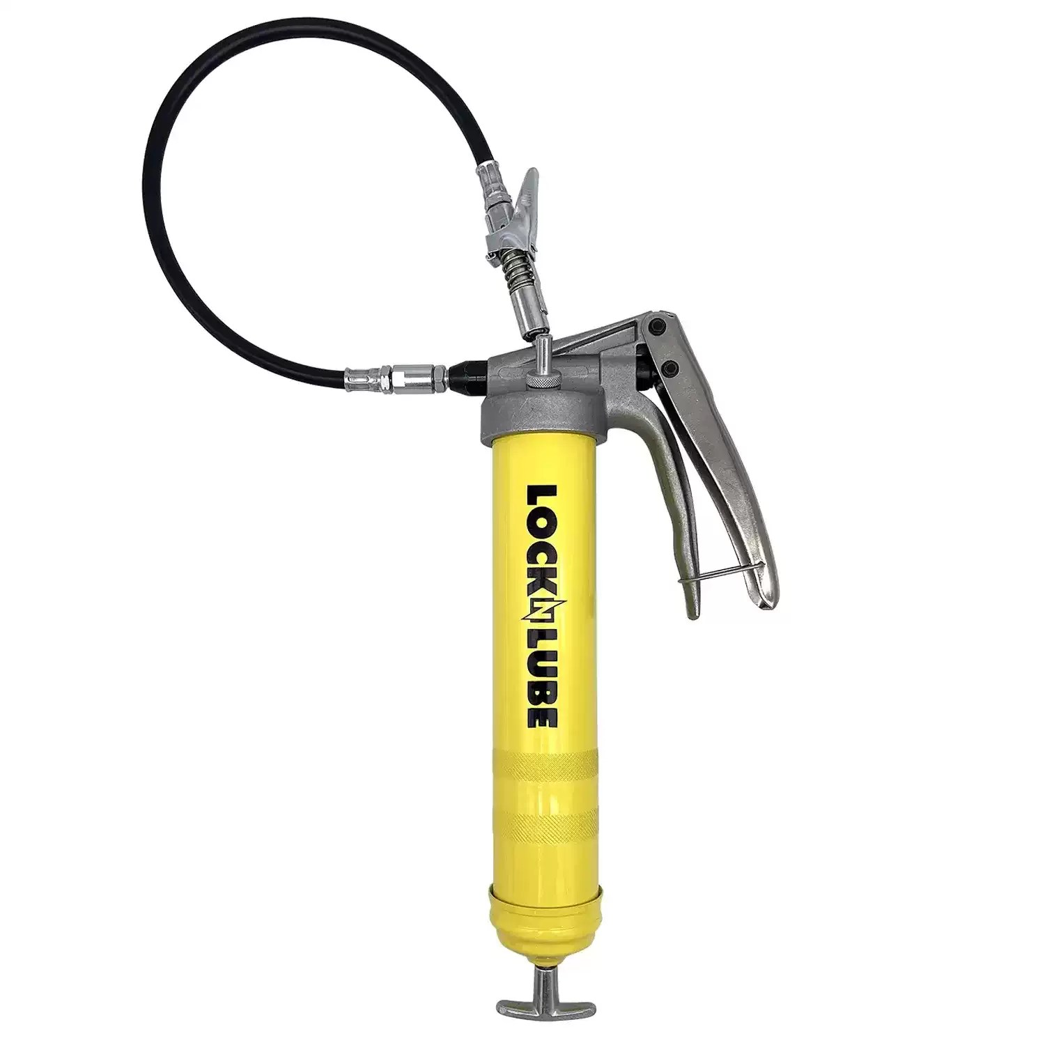 LockNLube LNL252 16 oz / 14 oz Premium Pistol Grip Grease Gun (Yellow) with 20" Hose & Locking Coupler
