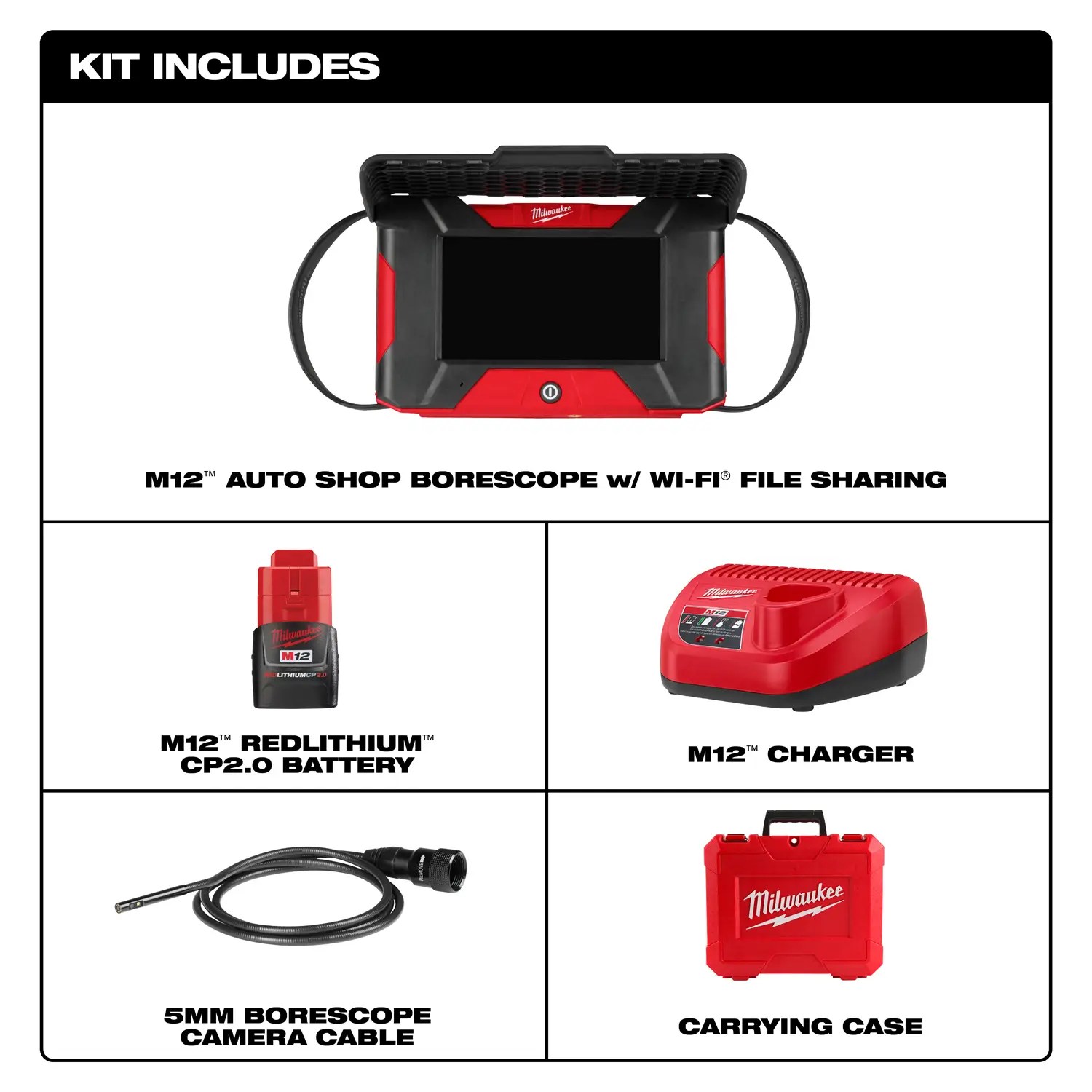 Milwaukee 3151-21 M12 Auto Shop Borescope w/ Wi-Fi File Sharing Kit (1) 2AH