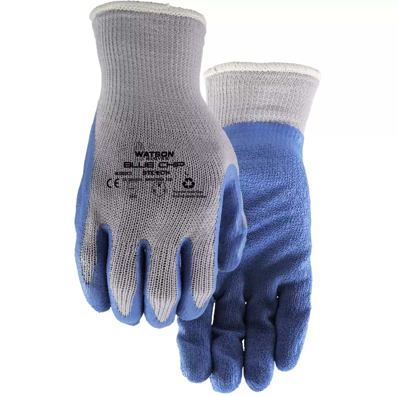 Watson 320L Stealth Blue Chip Large Rubber Latex Coated Gloves