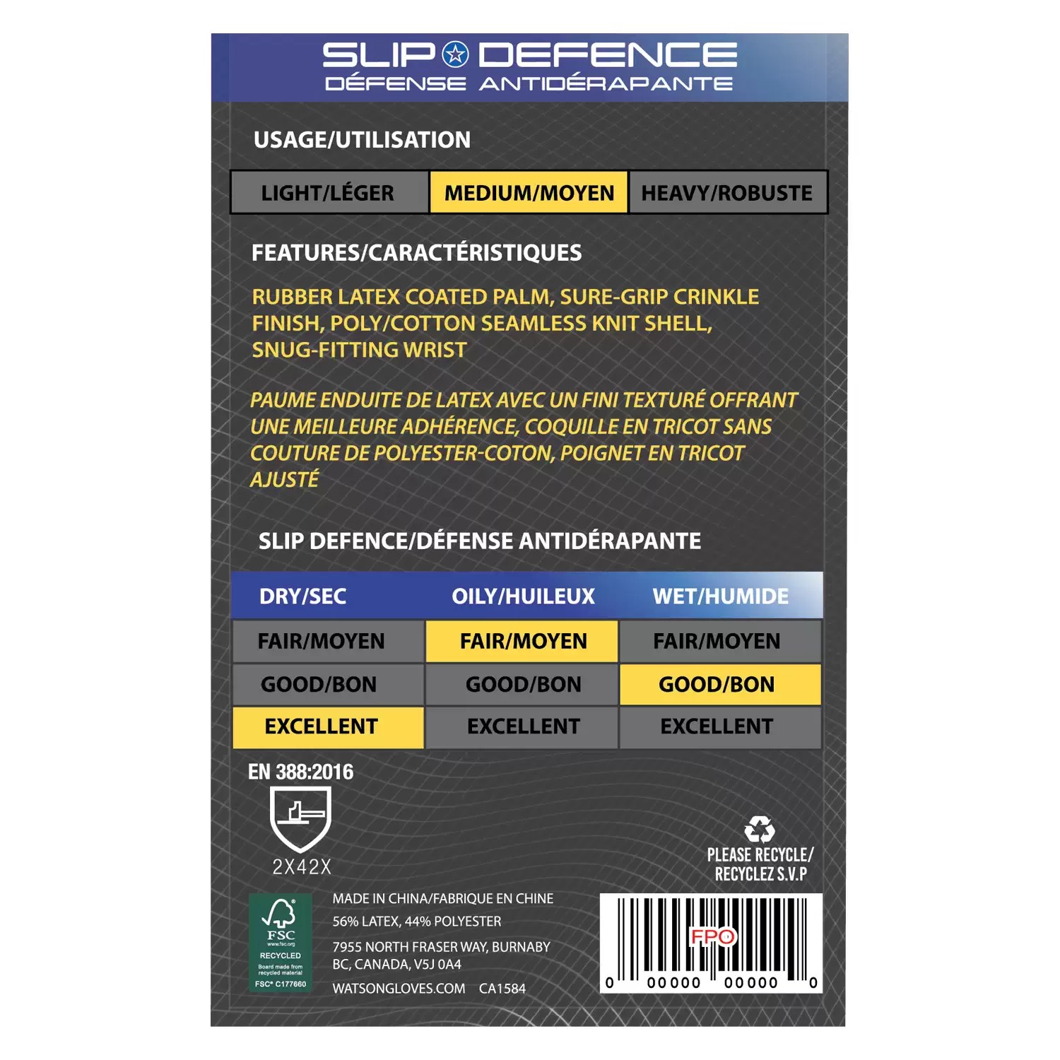 Watson 320L Stealth Blue Chip Large Rubber Latex Coated Gloves