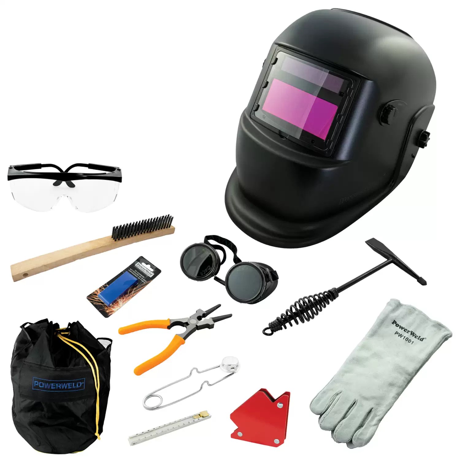 PowerWeld WEKIT 12-Piece Welder’s Essentials Welding Starter Kit with Auto Darkening Helmet and Gear Bag