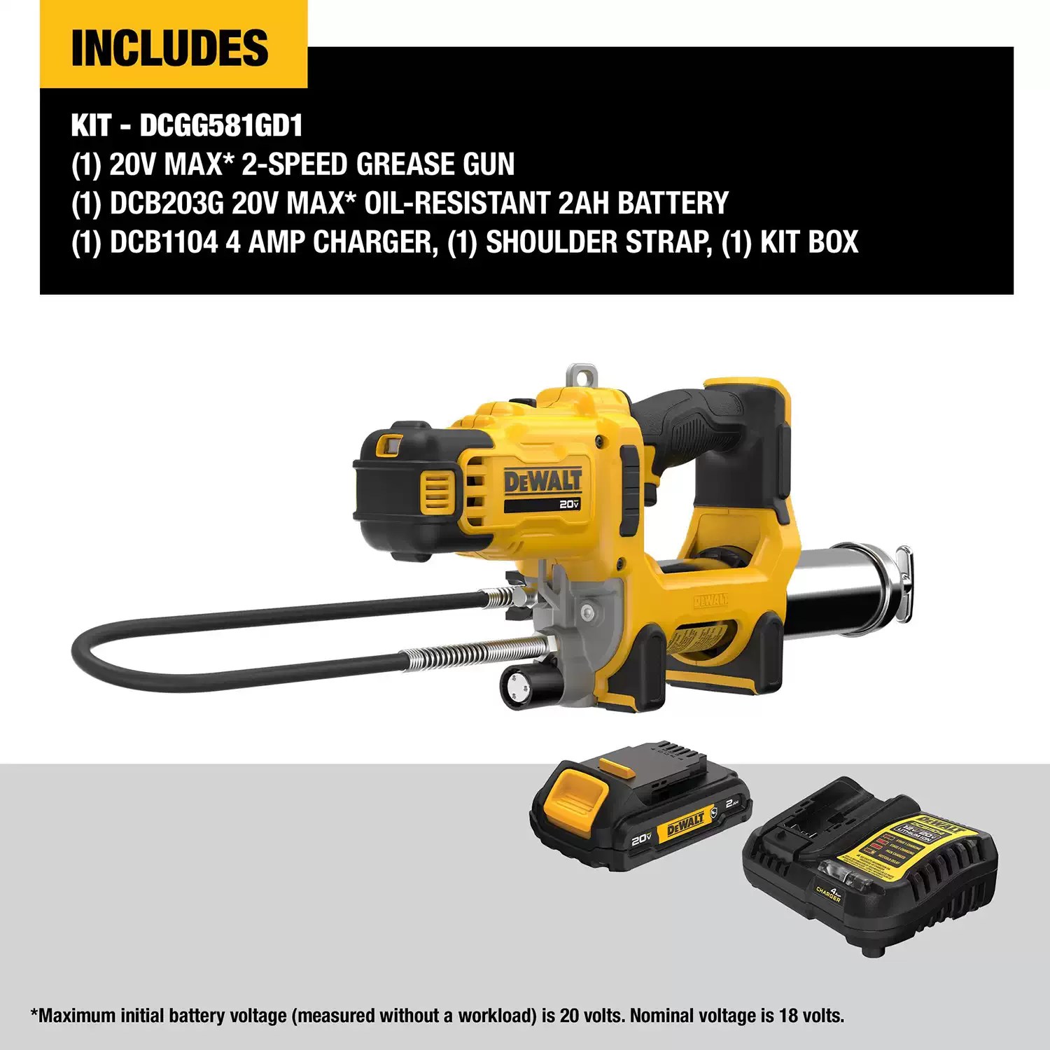 Dewalt DCGG581GD1 20V MAX Cordless 10,000 PSI Variable 2 Speed Grease Gun Kit (1) 2AH