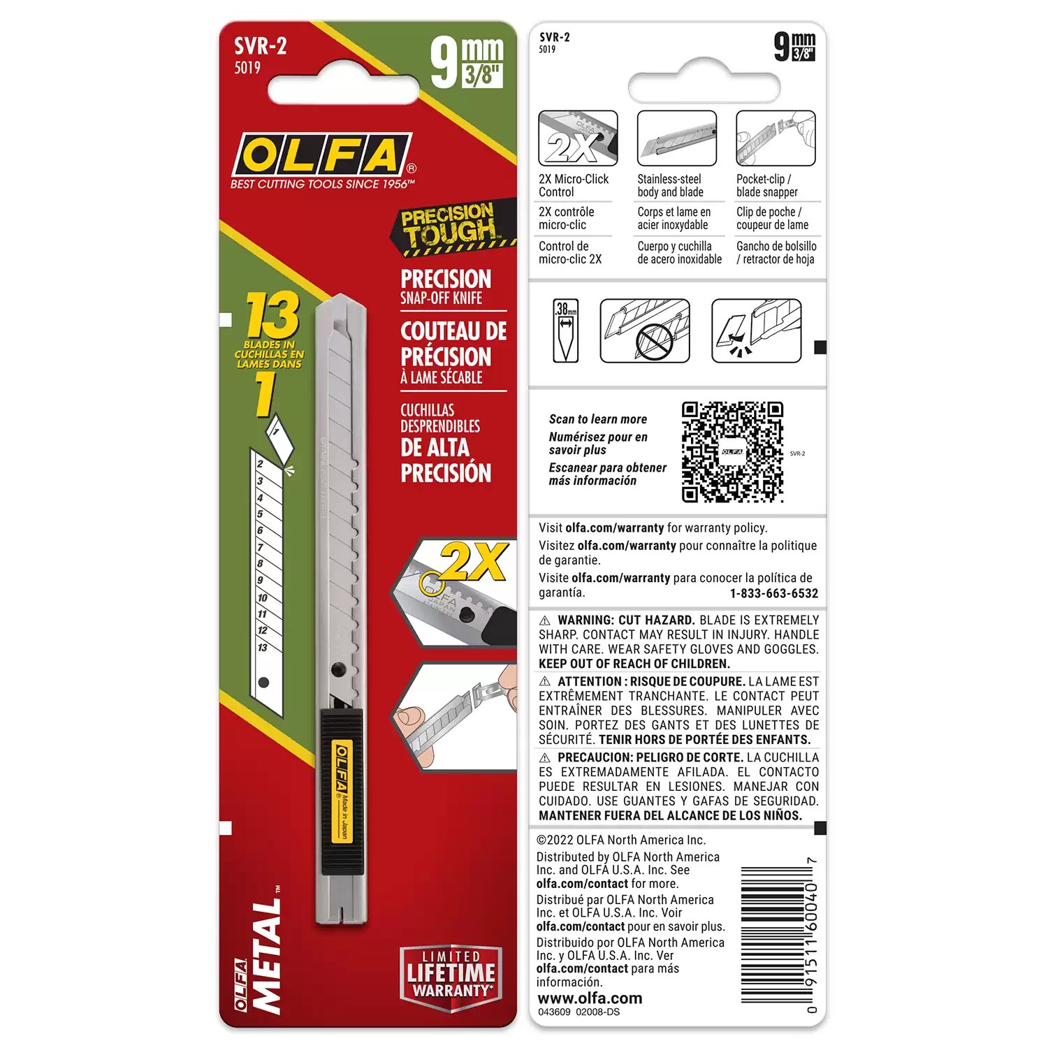 OLFA SVR-2 9mm Stainless-Steel Auto-Lock Precision Utility Knife