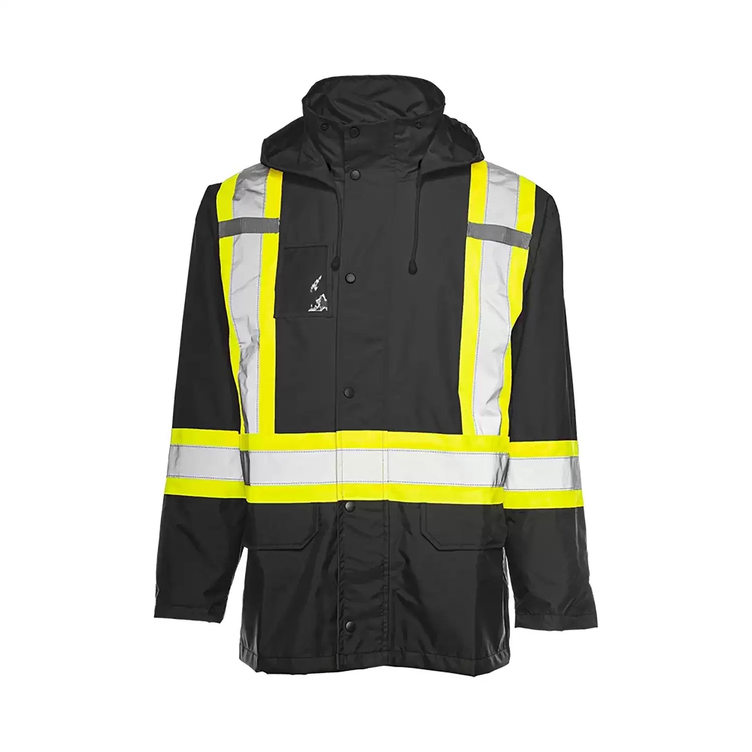 WASIP RJ90K-M Ground Force Safety Size Medium Hi-Vis Black Rain Jacket