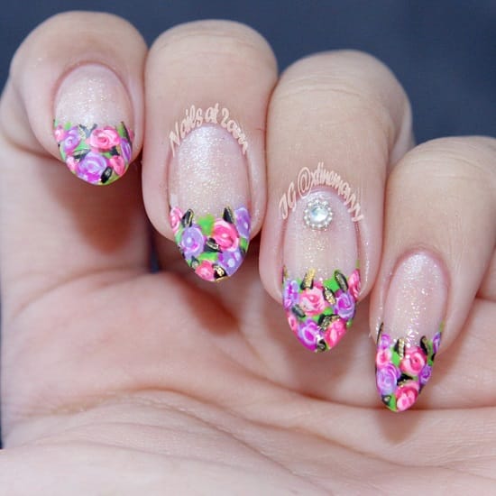 Matte black + pink flowers = the manicure of your dreams. Fun Florals Nail Art Designs For Spring Adel Professional Blog