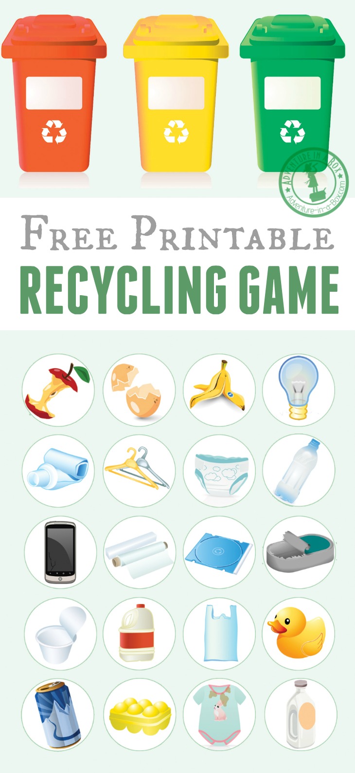 printable recycling game adventure in a box