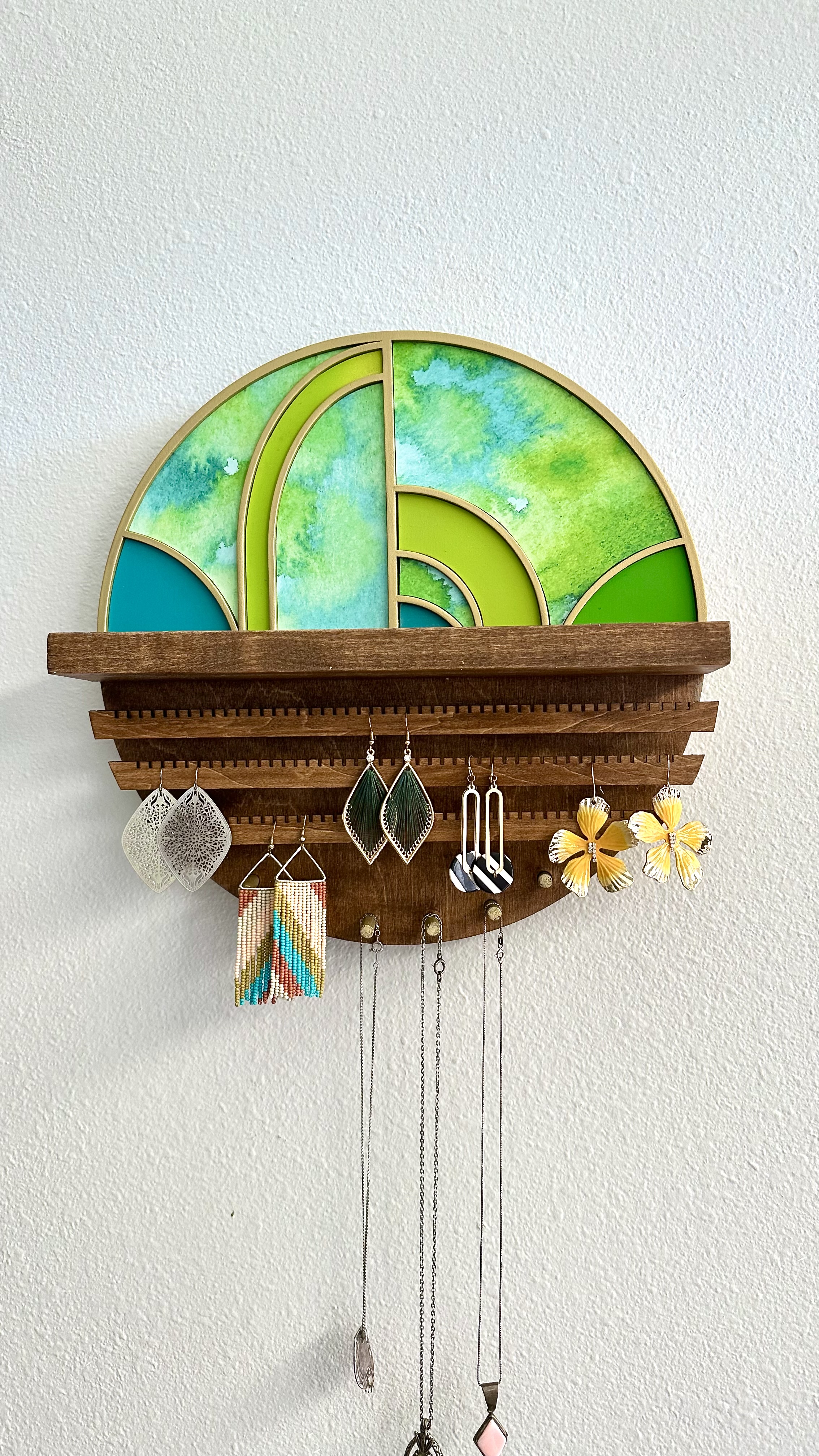 Green and Gold Watercolor Jewelry Holder