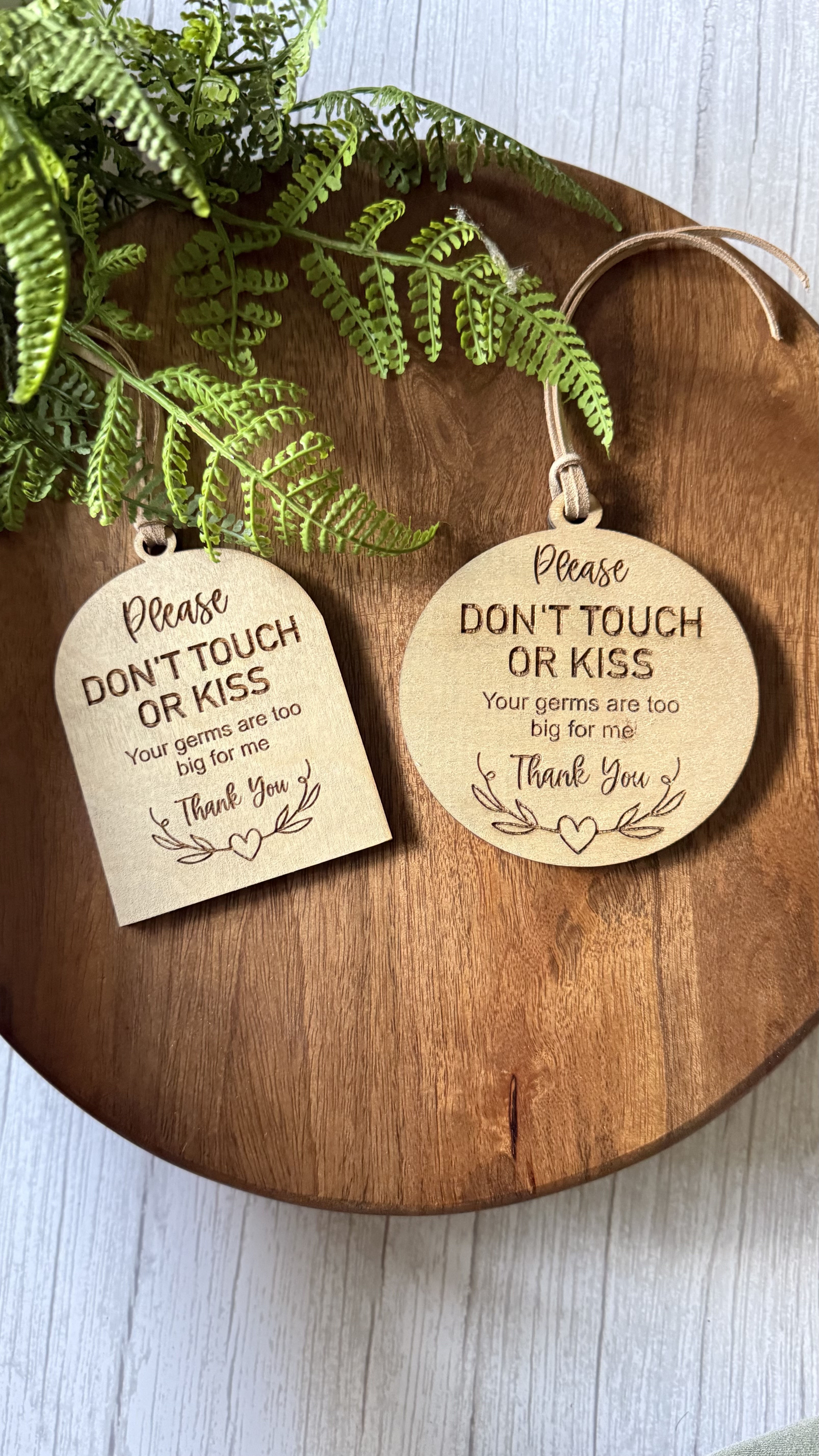 Do Not Touch Baby Sign: Laser Engraved Birch Wood Stroller Tag