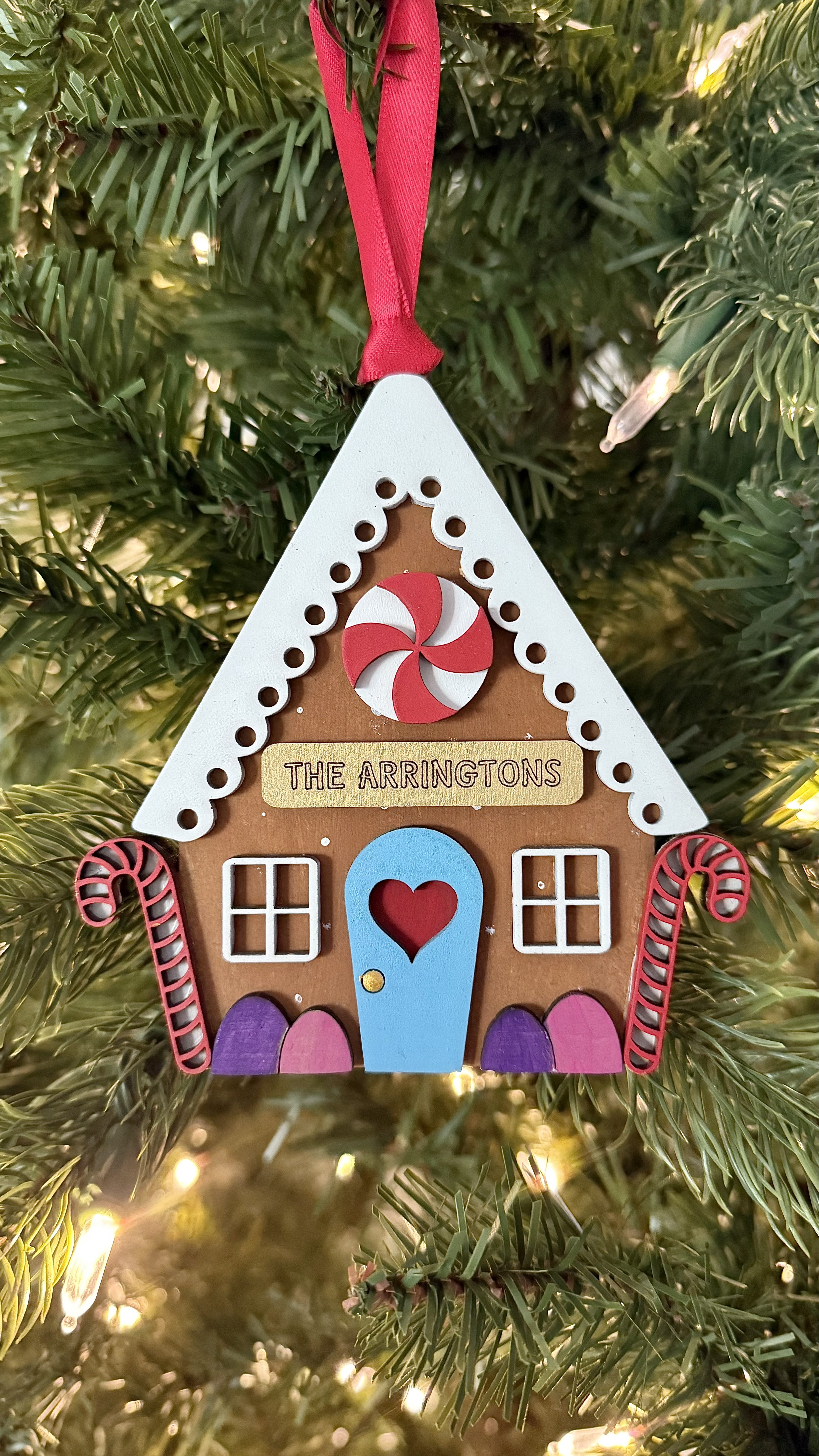 Personalized Gingerbread House Ornament, Custom Family Name Cookie Cottage, Housewarming ornament,