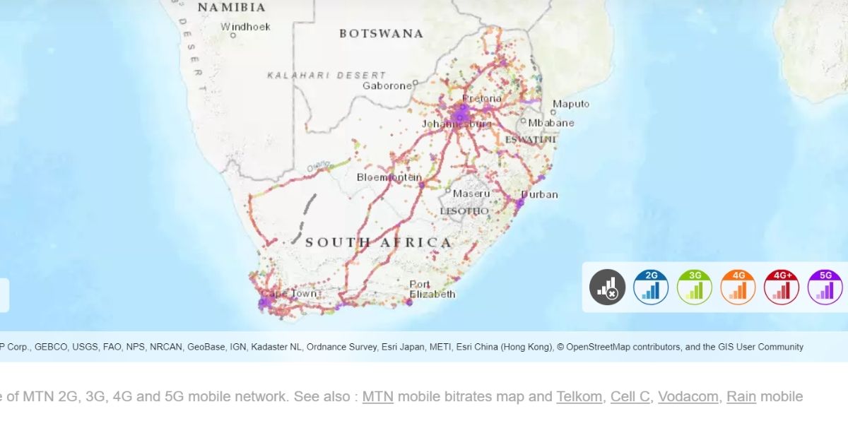 a phone service coverage map of South Africa