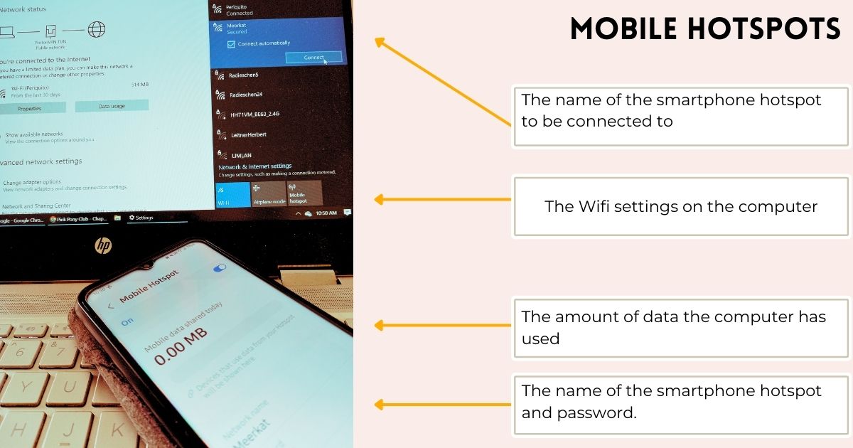 setting up a mobile hotspot for the laptop with the smartphone