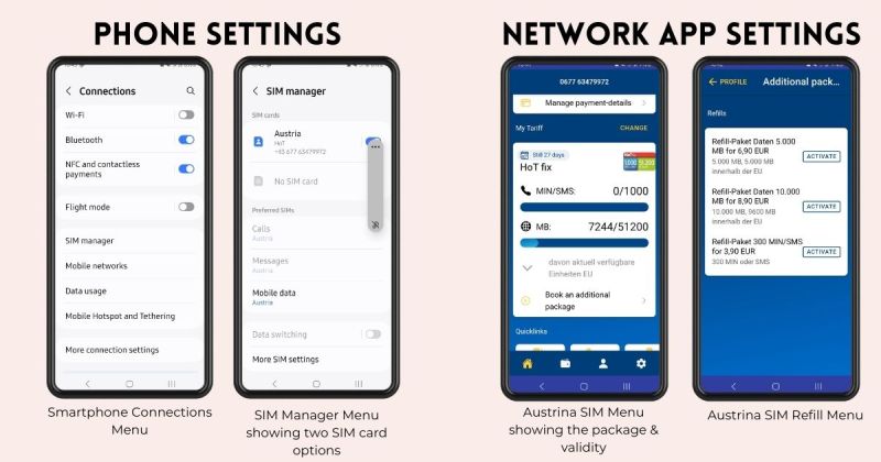 phone settings for data and network app settings