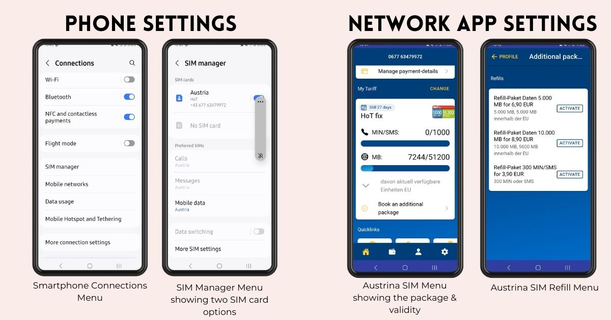 phone settings for data and network app settings