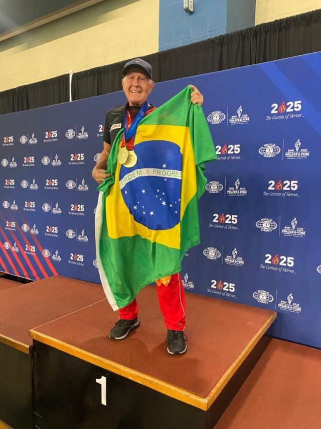 Aos 87 anos, bombeiro aposentado leva 5 ouros nos 'Jogos Olímpicos' das polícias