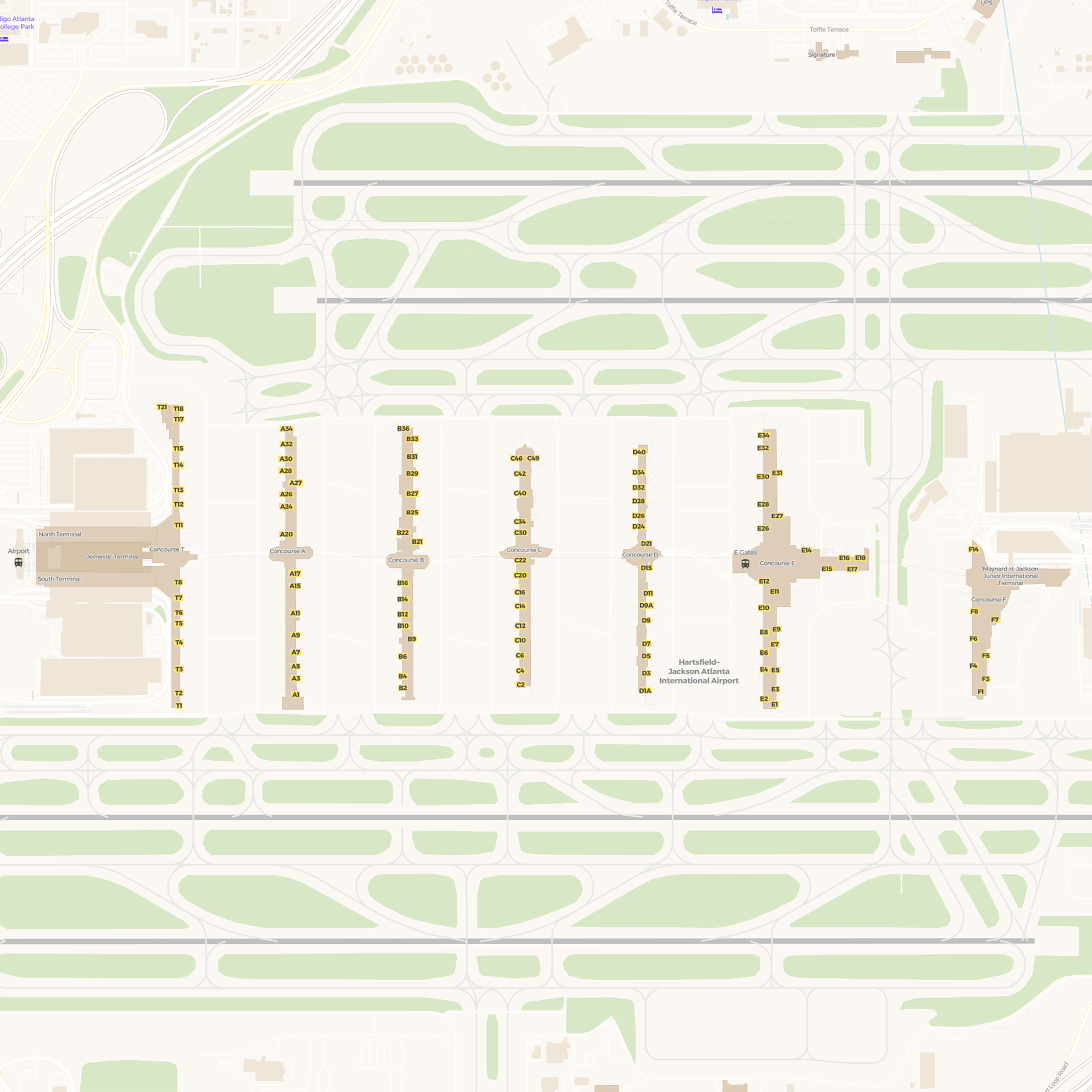 Atl Airport Gate Map Atlanta Terminal Map Delta Draw A ATL Large 