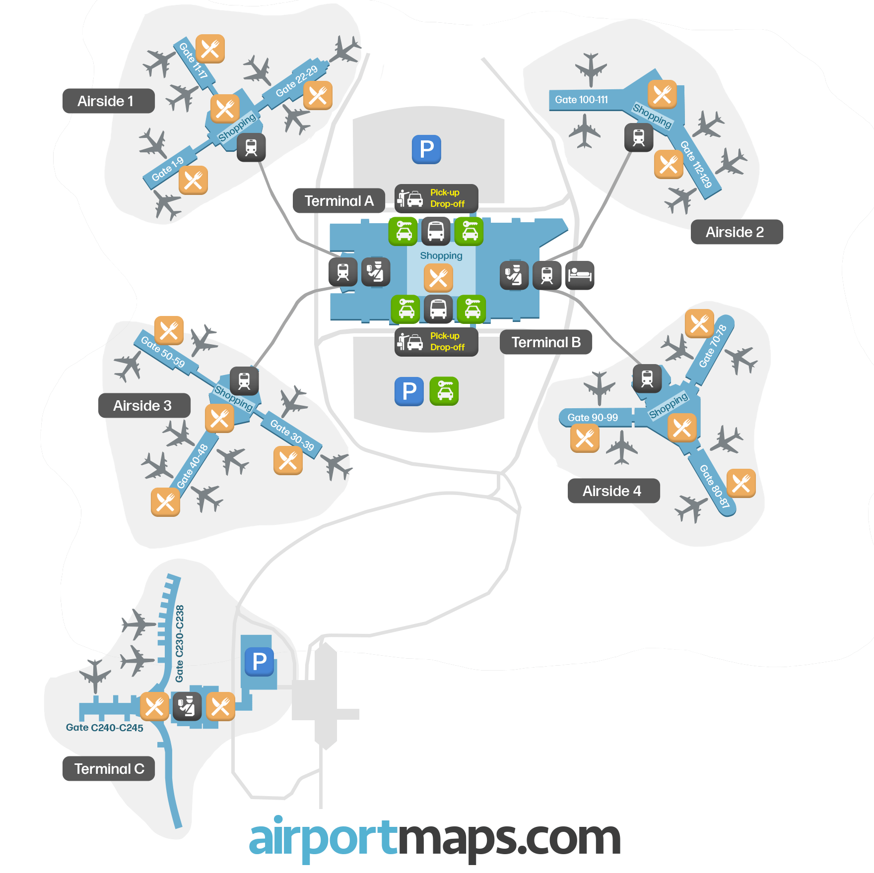 Orlando Airport MCO Map Terminals Gates And Rental Cars MCO Large 
