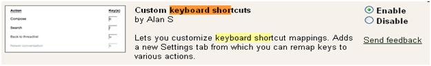 Custom keyboard shortcuts for gmail