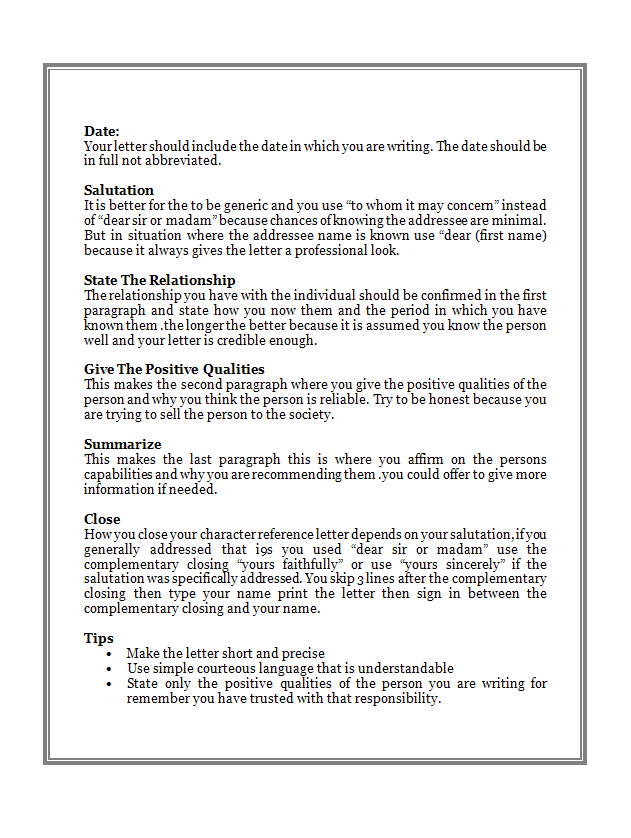 How To Write A Character Reference Letter All Docs