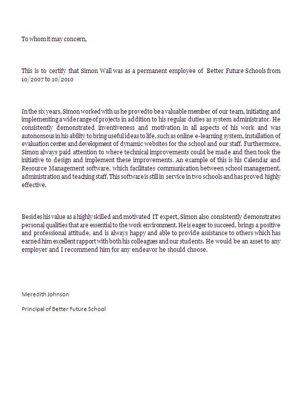 Reference Letter Sample For System Administrator All Docs