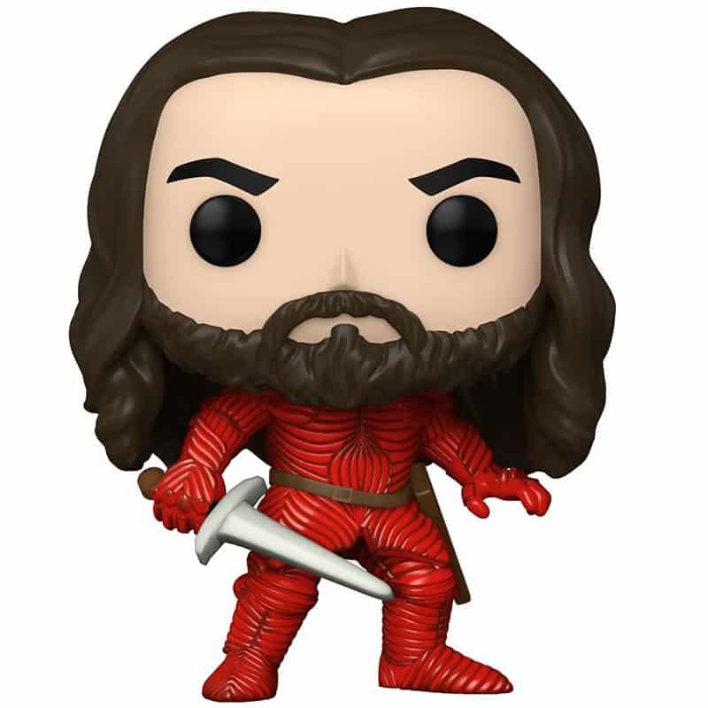 Funko Pop figure of Dracula in his red armor without his helmet on.