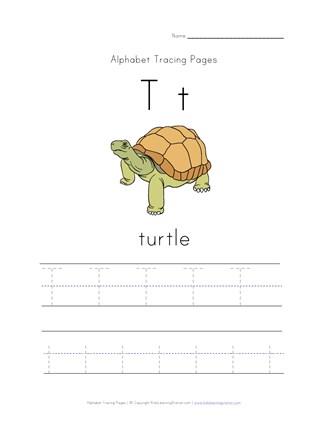 letter t tracing page with picture of a turtle all kids network