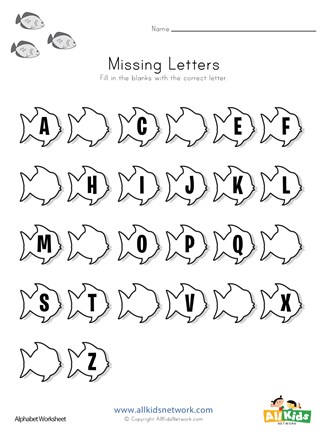 fish missing letters worksheet all kids network