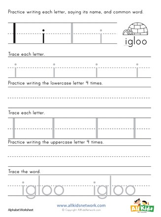 printing letter i worksheet all kids network