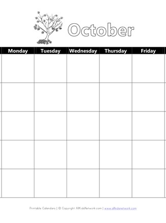 printable october calendar all kids network